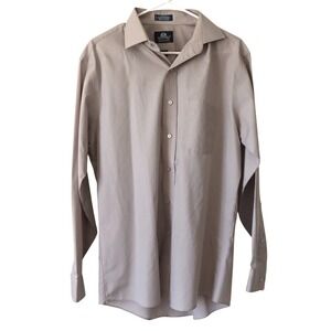 Stafford Wrinkle Free Broadcloth Dress Shirt Taupe Tan Beige Size 16 46in Preppy